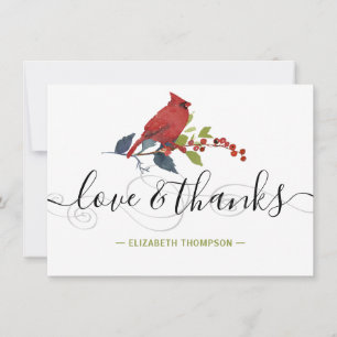 Red Cardinal Modern Script Amour et Merci Holiday