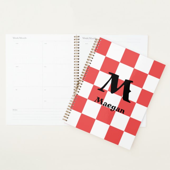 Red Checkered Pattern Background Planner (Devant avec enveloppe)