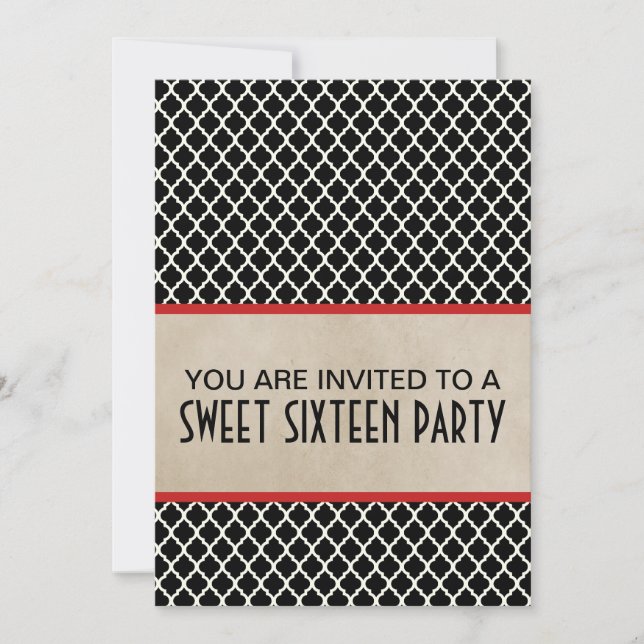 Red Chic Quatrefoil Sweet 16 Invitation (Devant)