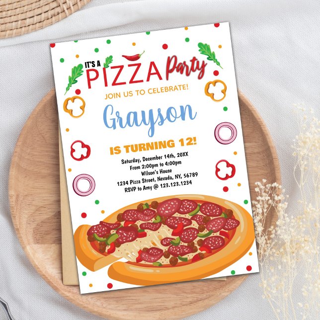 Red Chili White Red Pizza Invitations Anniversaire (Red Chilli White Red Pizza Birthday Invitations)
