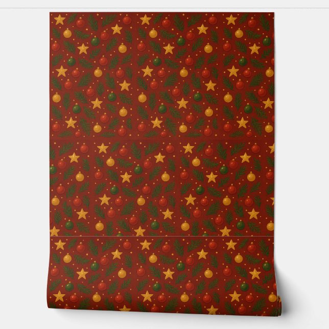 Red Christmas Classic Fête Motif Papier peint (Déroulement)