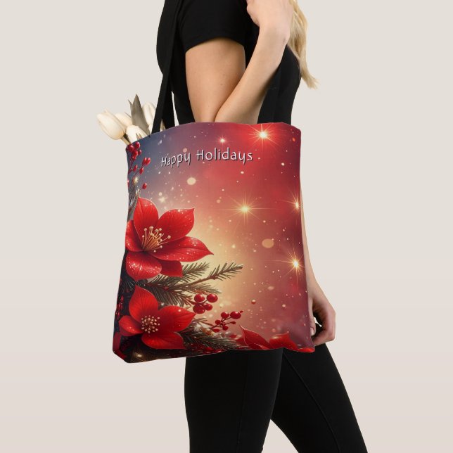 Red Christmas Floral Holiday Tote Bag (De près)