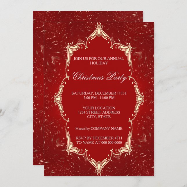 Red Christmas Holiday Party Invitation (Devant / Derrière)