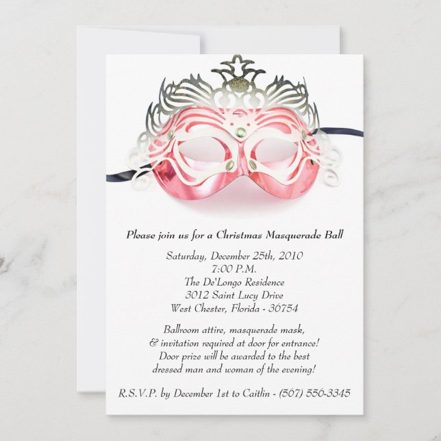 Red Christmas Masquerade Ball Party Invitation (Devant)