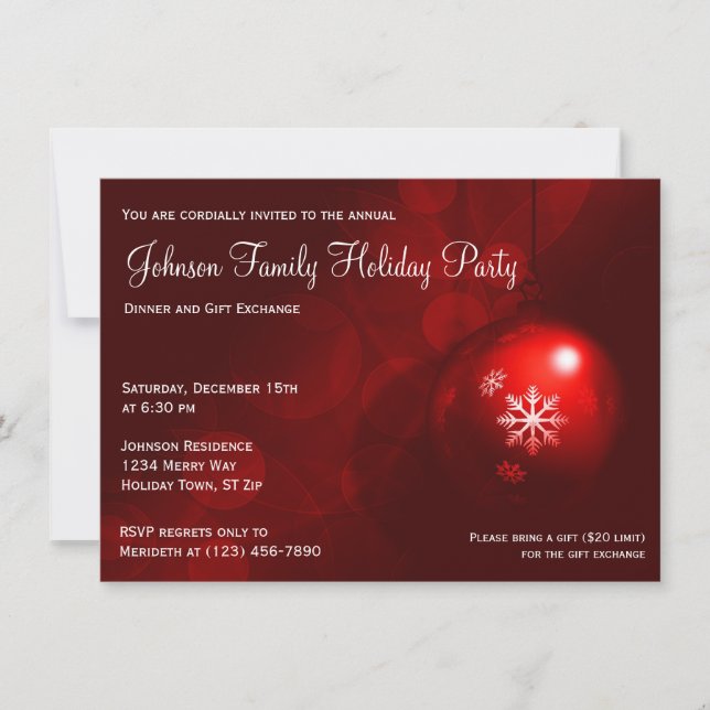 Red Christmas Ornament Fête Invitations (Devant)