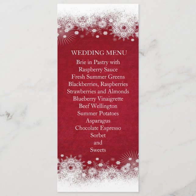 Red Christmas White Snowflakes Menu Mariage (Devant)