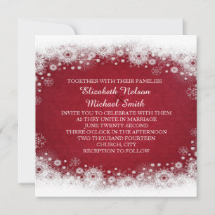 Red Christmas White Snowflakes Wedding Invitation