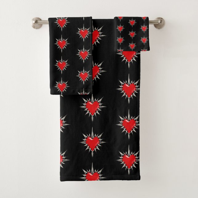 Red Chrome Spiked Heart Sigil Towel Set (En situation)
