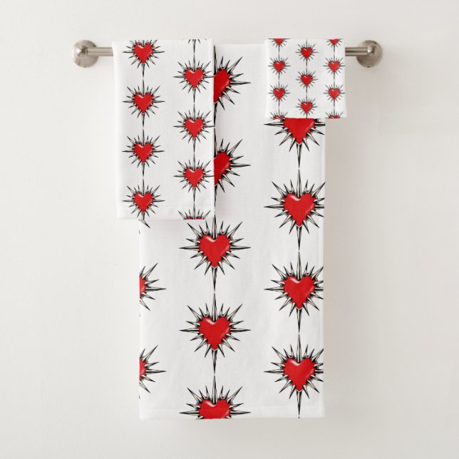 Red Chrome Spiked Heart Sigil Towel Set (En situation)