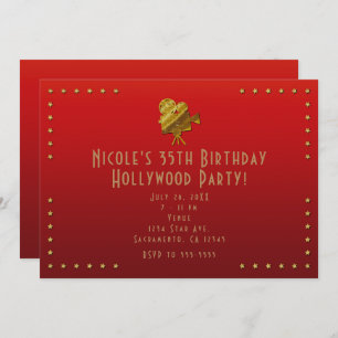 Red Cinema & Gold Stars Hollywood Party Invitation