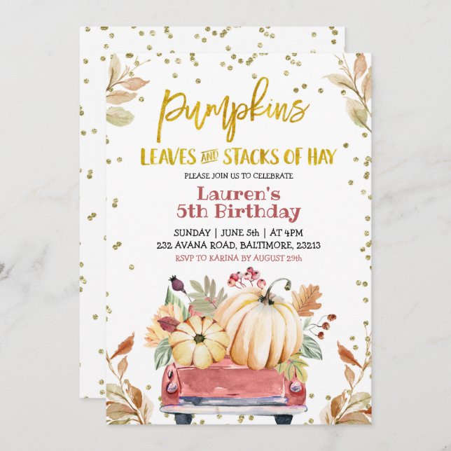 Red Citrouille Camion Farm Invitation d'anniversai (Devant / Derrière)