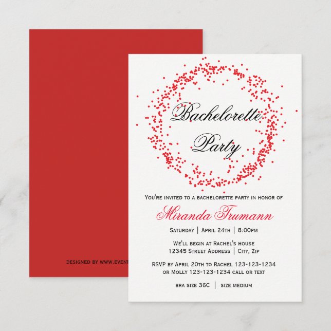 Red Confetti - Invitation du Bachelorette 3x5 (Devant / Derrière)