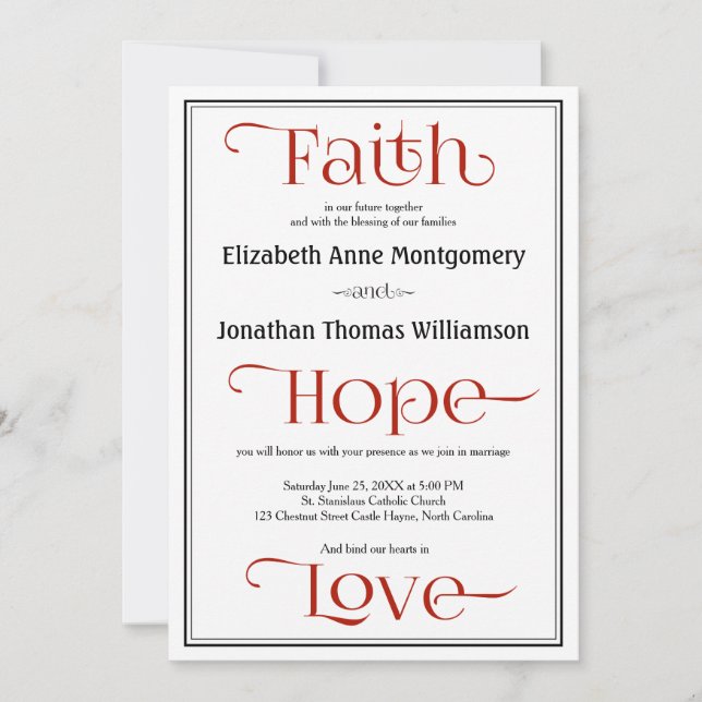 Red Contemporary Christian Wedding Invitations (Devant)