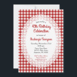 Red Country En vichy Anniversaire Fête Invitation<br><div class="desc">Une jolie invitation à l'anniversaire rustique avec un arrière - plan en vichy rouge avec un centre de dentelle. Parfait pour les anniversaires jalons tels que 18ème 20ème 21ème 30ème 35ème 45ème 55ème 55ème 60ème 65ème 70ème 75ème 80ème 85ème 90ème 95ème et 100 ... ou n'importe quel âge !</div>
