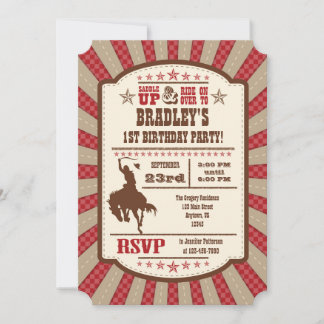Red Cowboy Rodeo Anniversaire Fête Invitation