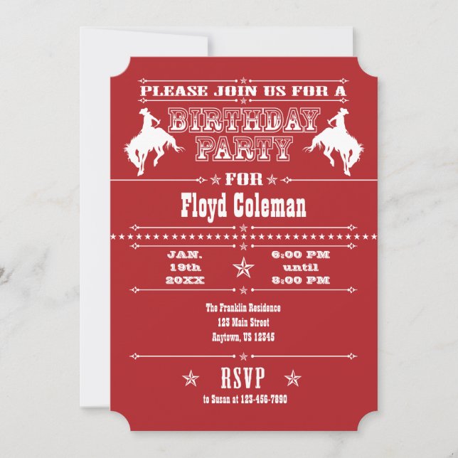 Red Cowboy Rodeo Anniversaire Fête Invitation (Devant)