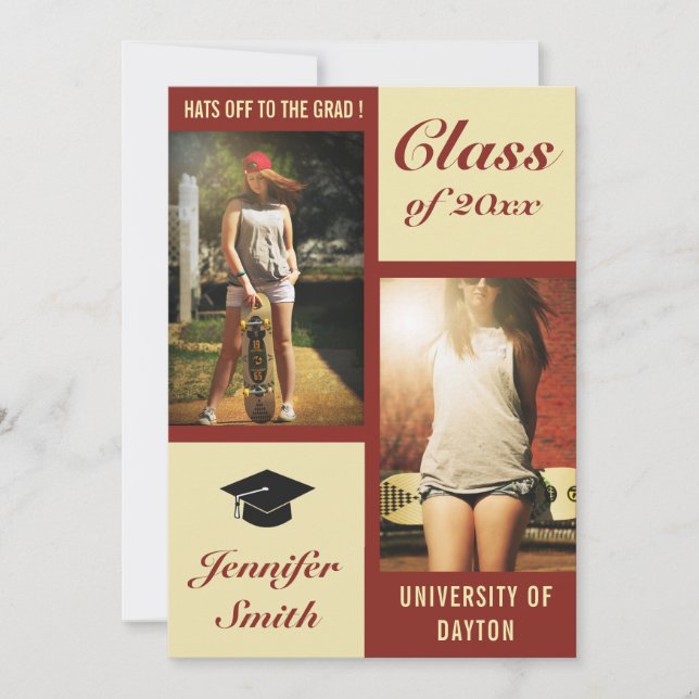 Red Cream Modern Photo Invitation de la fête de gr (Devant)