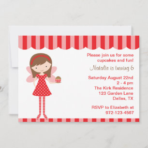 Red Cupcake Fairy Anniversaire Fête Invitation
