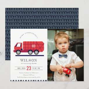 Red Cute Garbage Truck Enfants Photo Invitation d'