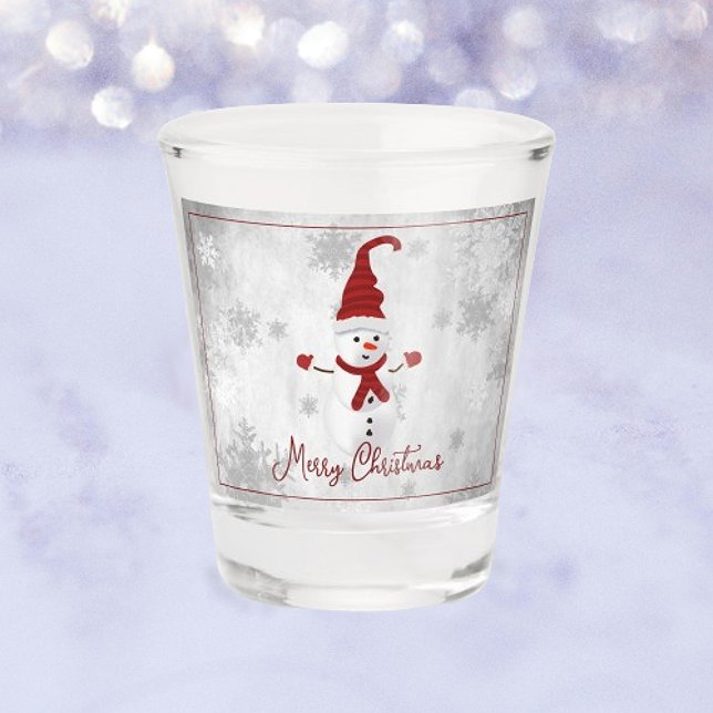 Red Cute Snowman Verre de tir (Red Cute Snowman Holiday Shot Glass)