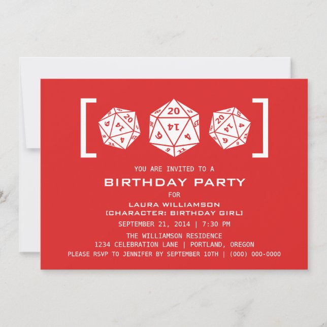 Red D20 Dice Gamer Invitation de fête d'anniversai (Devant)