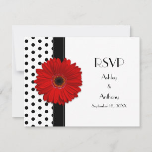 Red Daisy Noir Blanc Polka Pot Mariage RSVP