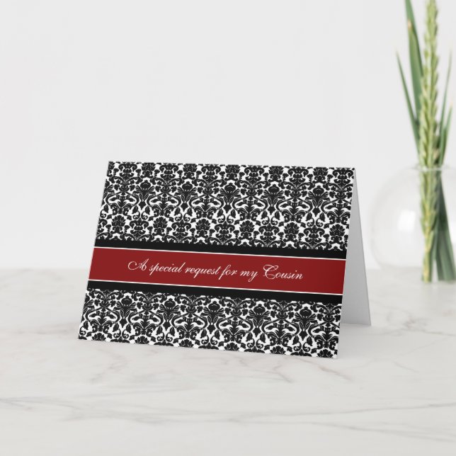 Red Damask Cousin Maid of Honor Invitation (Devant)