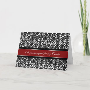 Red Damask Cousin Maid of Honor Invitation