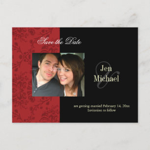 Red Damask Enregistrer la date Photo cartes postal