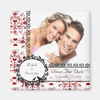Red Damask Inséparables Photo Save The Date Magnet