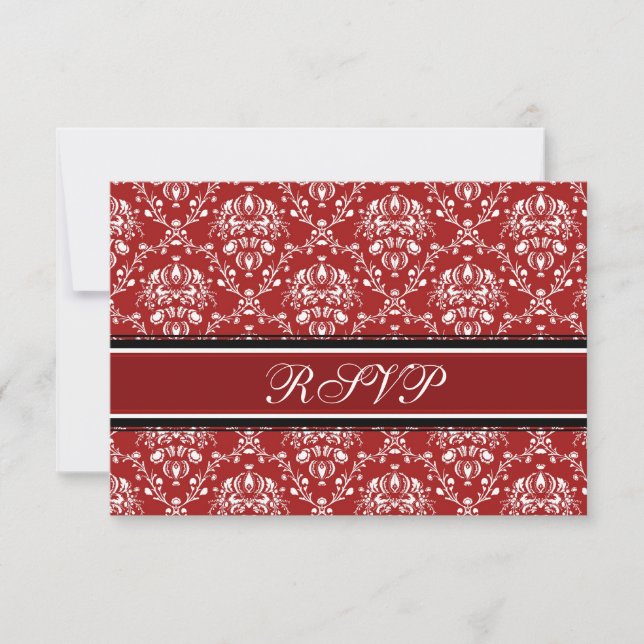 Red Damask Noël Mariage RSVP Cartes (Devant)