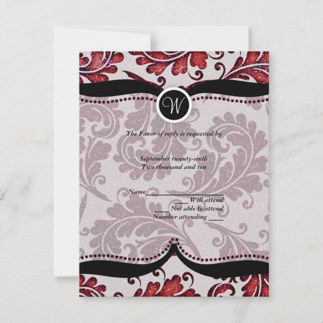 Red Damask Paisley Wedding RSVP (Devant)