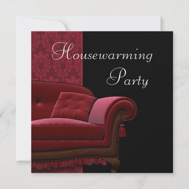 Red Damask Sofa House Party Invitation (Devant)
