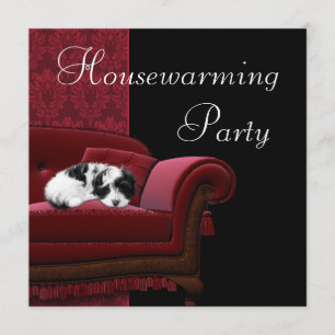 Red Damask Sofa House Party Invitation