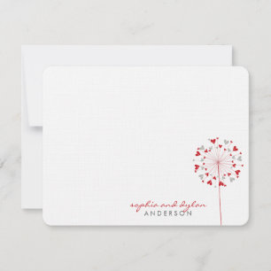 Red Dandelions Love Hearts Mariage Carte de remerc