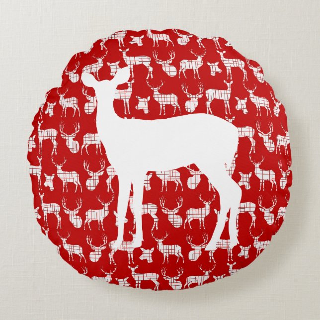 Red Deer avec White Buck et Doe Coussin rond (Devant)
