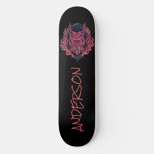 Red Demon Head Devil Skateboard personnalisé (Recto)