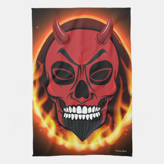 Red Devil Skull Squelette Demon Serviette de cuisi (Vertical)