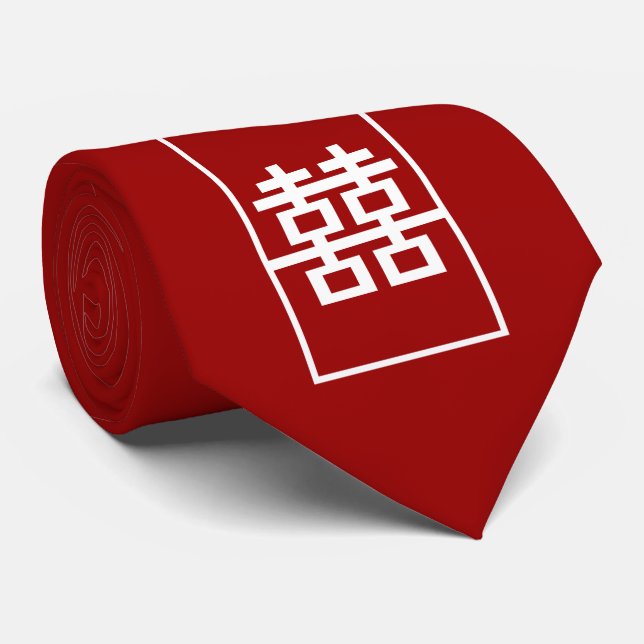 Red Double Bonheur Mariage chinois Cravate orienta (Roulé)