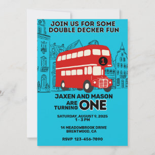 Red Double Decker Twins 1er Invitation anniversair