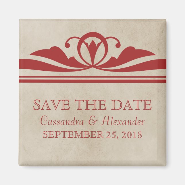 Red Elegant Deco Save the Date Magnet (Devant)