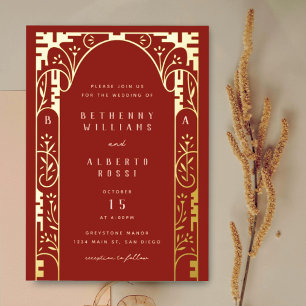Red Elegant Foil Art Nouveau Arch Foil Invitation