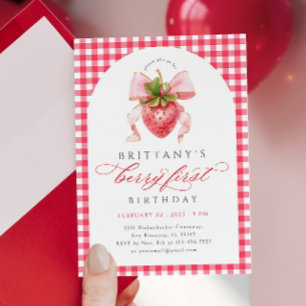 Red En vichy Berry Invitation d'anniversaire