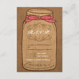 Red En vichy & Burlap Mason Jar RSVP