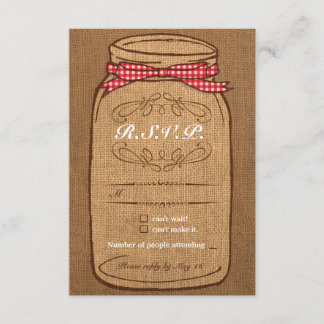 Red En vichy & Burlap Mason Jar RSVP