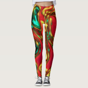 Red et Cyan Neon Liquid Art Leggings Abstraits