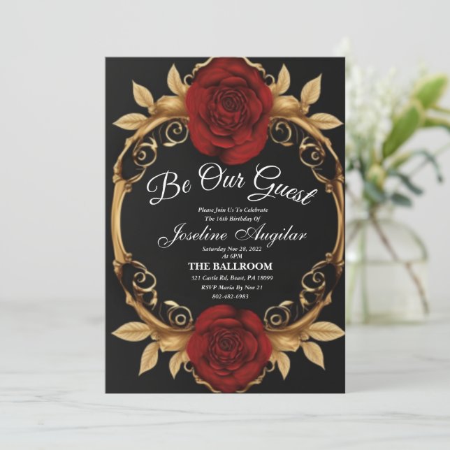 Red et Gold Sweet 16 Invitations (Debout devant)