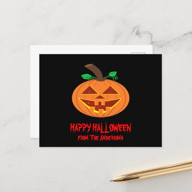 Red Eyed Happy Halloween Smiling Carte postale Cit (Devant/Arrière en situation)