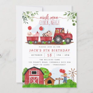 Red Farm Barnyard Animaux Anniversaire Invitation
