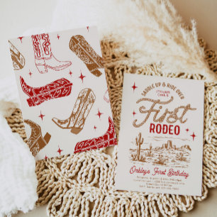 Red First Rodeo Invitation d'anniversaire